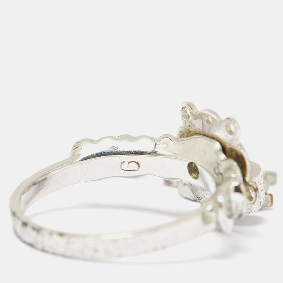 Dior Bague Enamel Crystal Silver Tone Charm Ring Size 52 - Picture 3 of 4